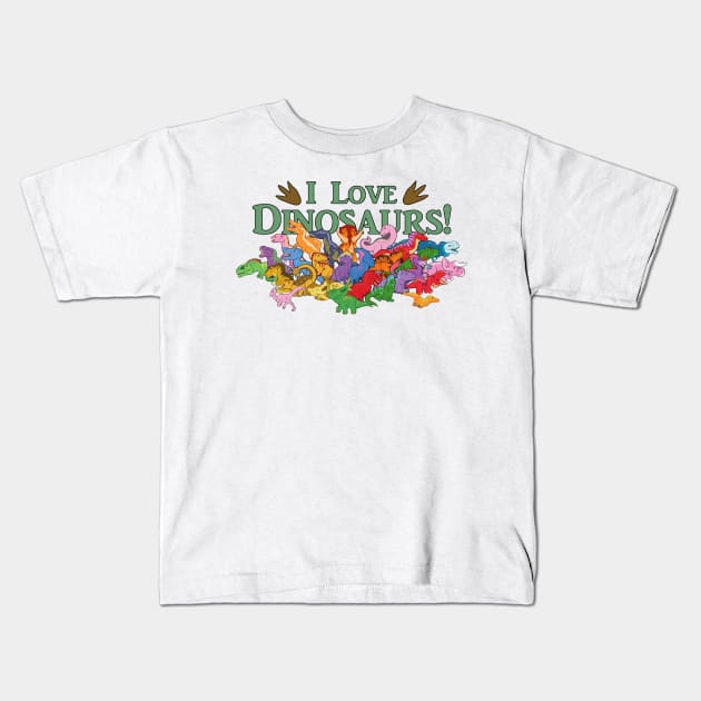 Cute and Colorful Dinosaurs Kids T-Shirt by SakuraDragon